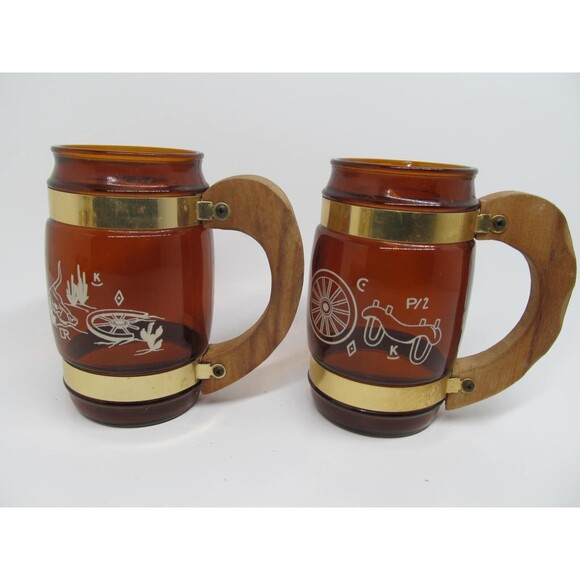 Siesta Ware 2 Piece Western Wagon Wheel Theme Barware Mugs - Picture 12 of 12